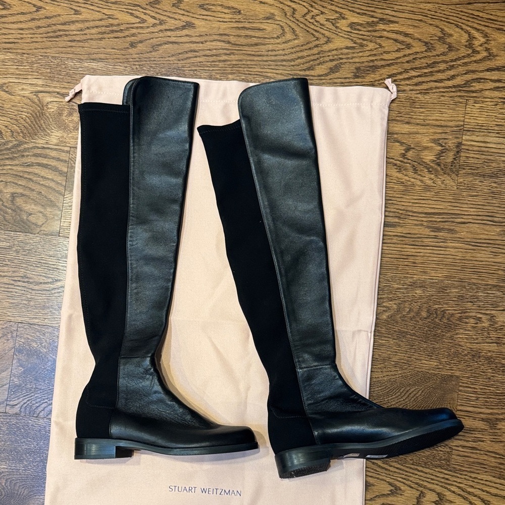 Stuart Weitzman 5050  Black Lambskin Over the Knee Boots Size 5 - Picture 4 of 10